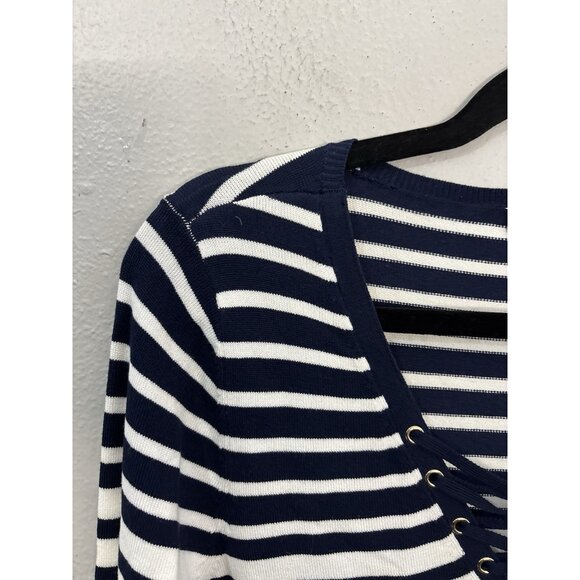 White House Black Market V Neck Striped Navy And White Nautical Sweater Blouse M - Picture 3 of 11
